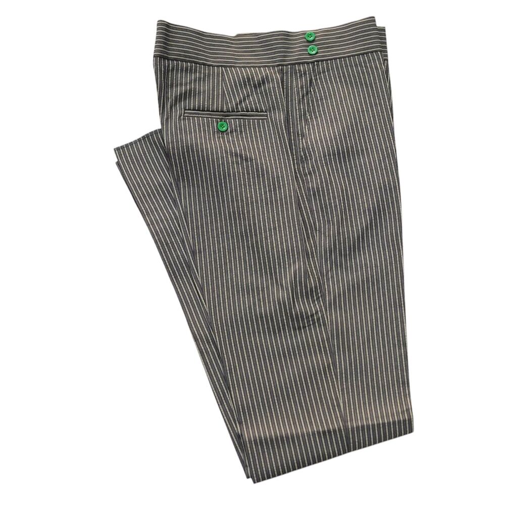 Mens Gurkha Pants 36 Gray Olive Striped Flat Front Slim Fit Viscose Trousers